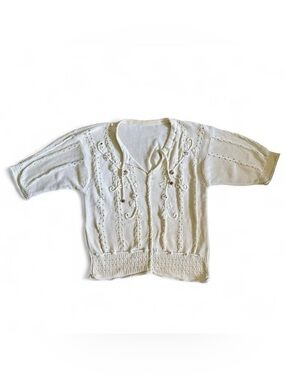 White knit blouse with beading detail
